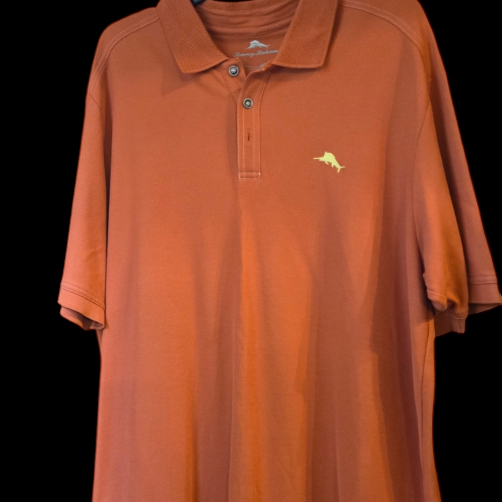 Men's Tommy Bahama Orange Golf Polo Shortsleeve Shirt with Yellow Logo Size XL